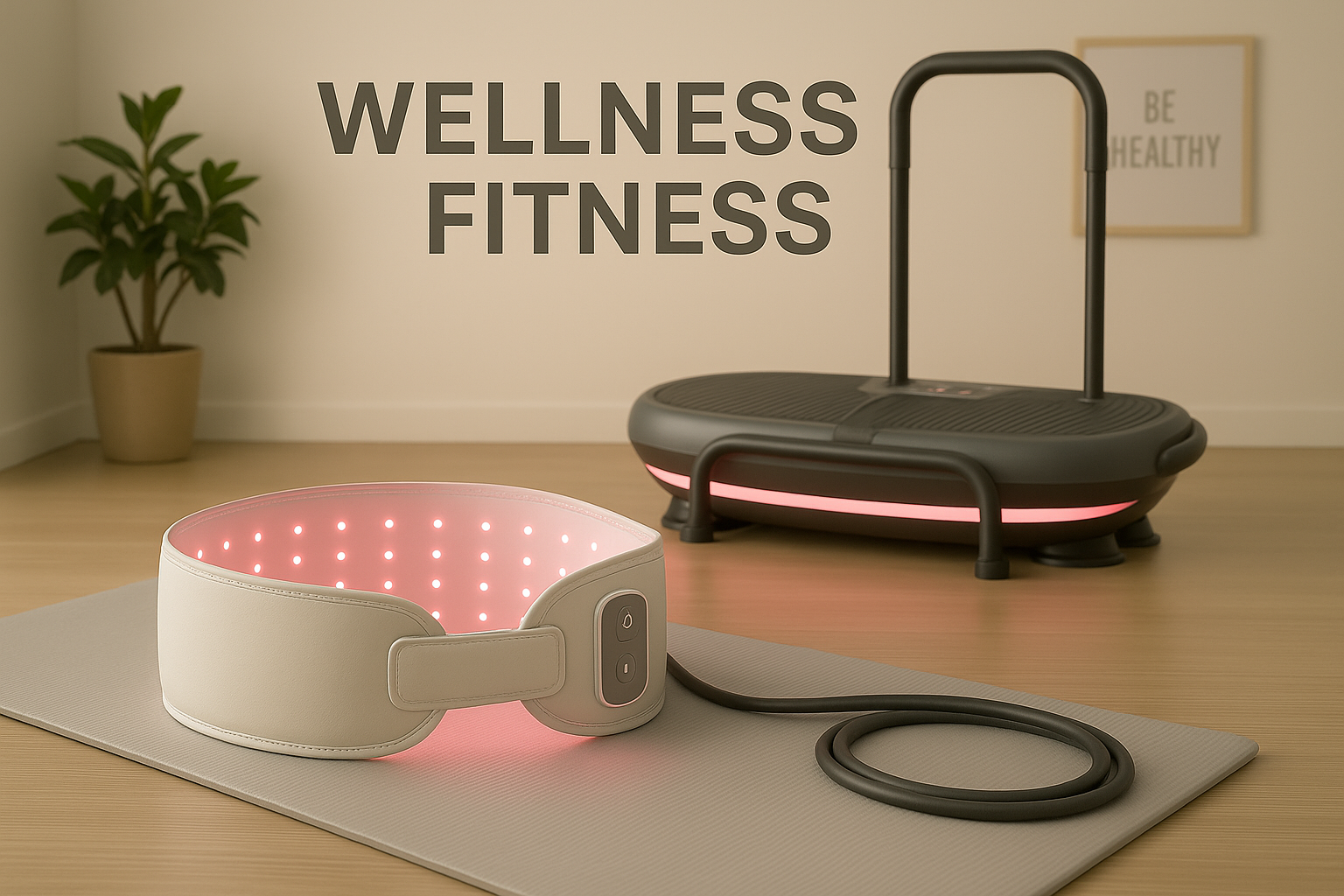 Professional wellness equipment setup with vibration plate handle
